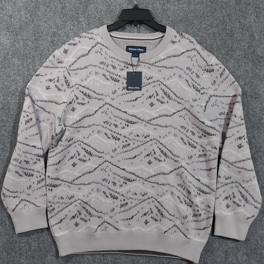 Mizzen+Main Sweater‎ Mens XL Gray Crewneck Pullover Mountain Print Cotton Wool
